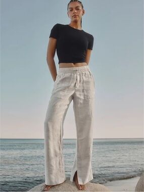 Athleta Retreat Linen High Rise Wide Leg Pant in Undyed Beige Women’s Small
